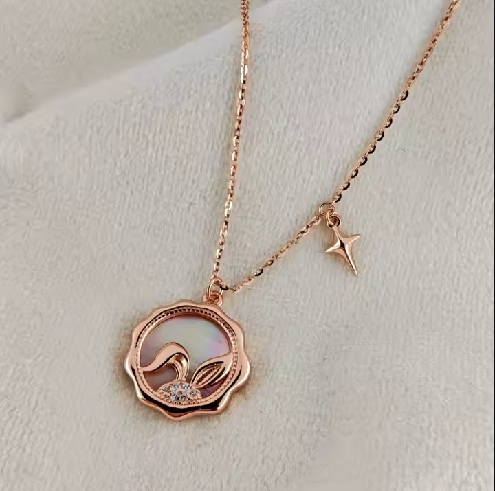 925 Silver Rabbit Star Pendant Necklace Rose Gold Plating Fashion Diamond Pearl Gifts Engagement Religious Party Anniversary